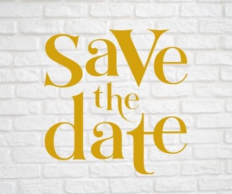 brick wall painted white with words save the date on top