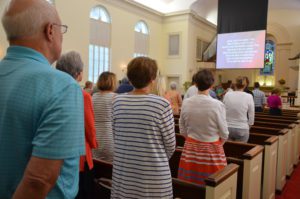 backs of people in modern worship service