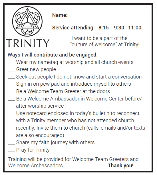 Hospitality card--questions about how you want to be involved