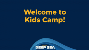 blue background that says: welcome to kids camp