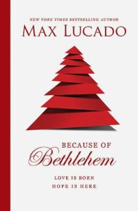 book cover: because of bethlehem--red christmas tree