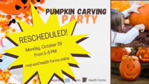 pumpkin party logo with rescheduled burst