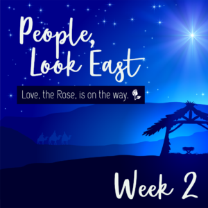 Advent image--manger scene people look east, week 2