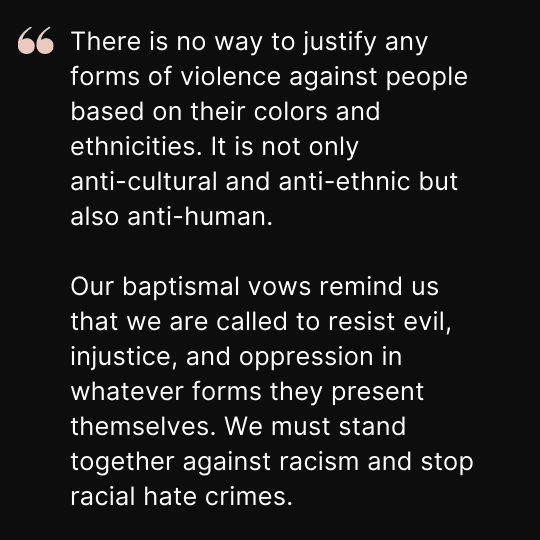 Words from Pastor Hung Su's piece on hate violence on black bacgkround