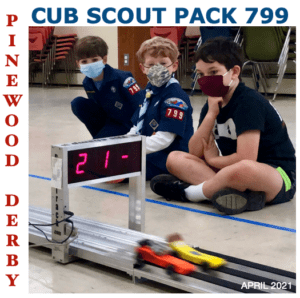 scouts watching pinewood derby cars