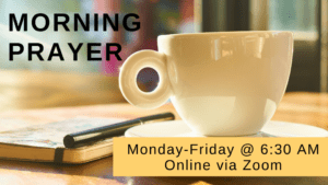 Coffe Cup on desk-- morning prayer informaiton