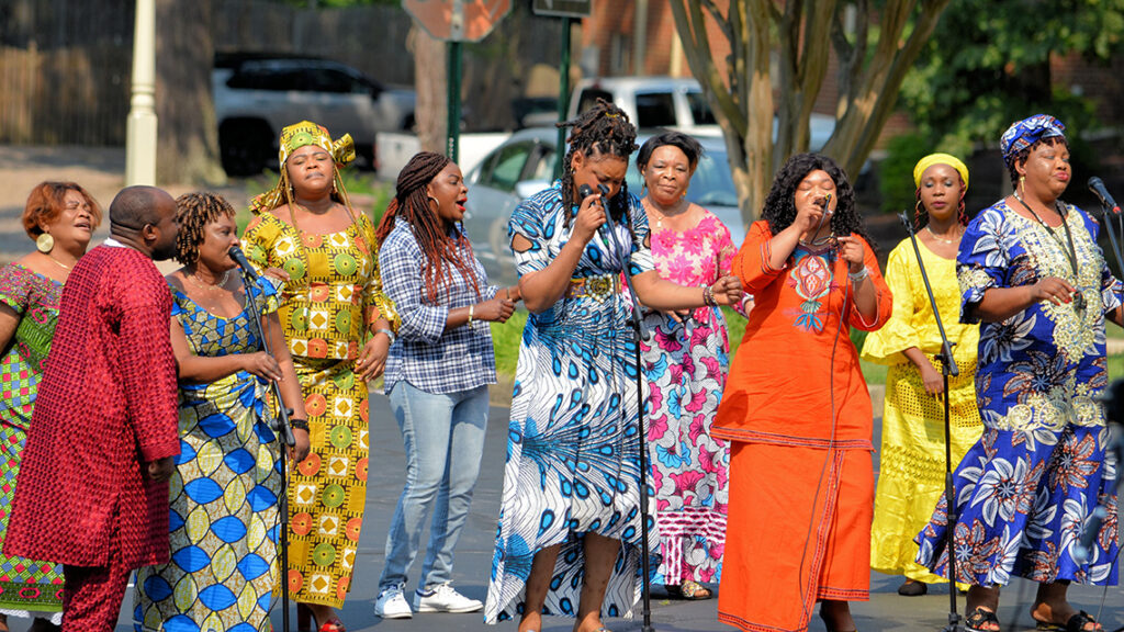 members of the Swahili congregation singing