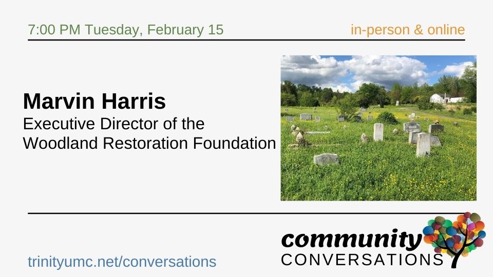 Community Conversation information and photo of cemetery
