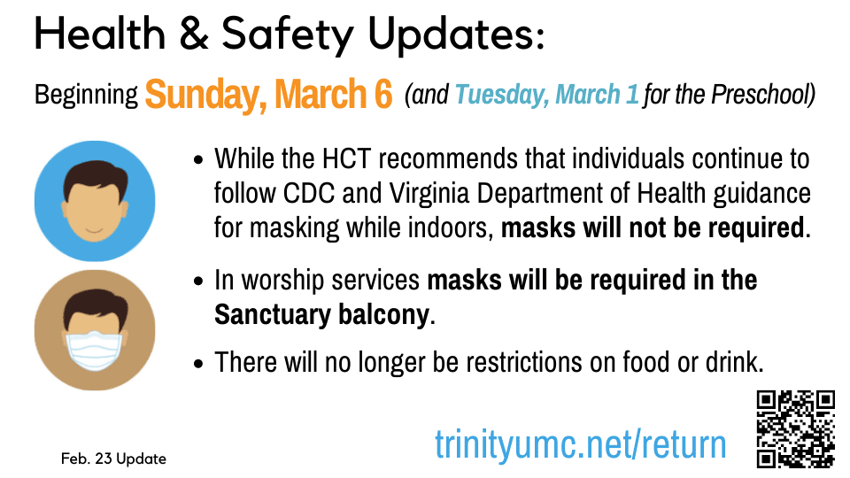 masked person and unmasked person, health and safety update summary