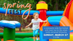 young boy in bounce house, spring fest date and time