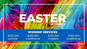 color splash with easter worship times on it