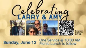 images of larry and amy with celebration details over background