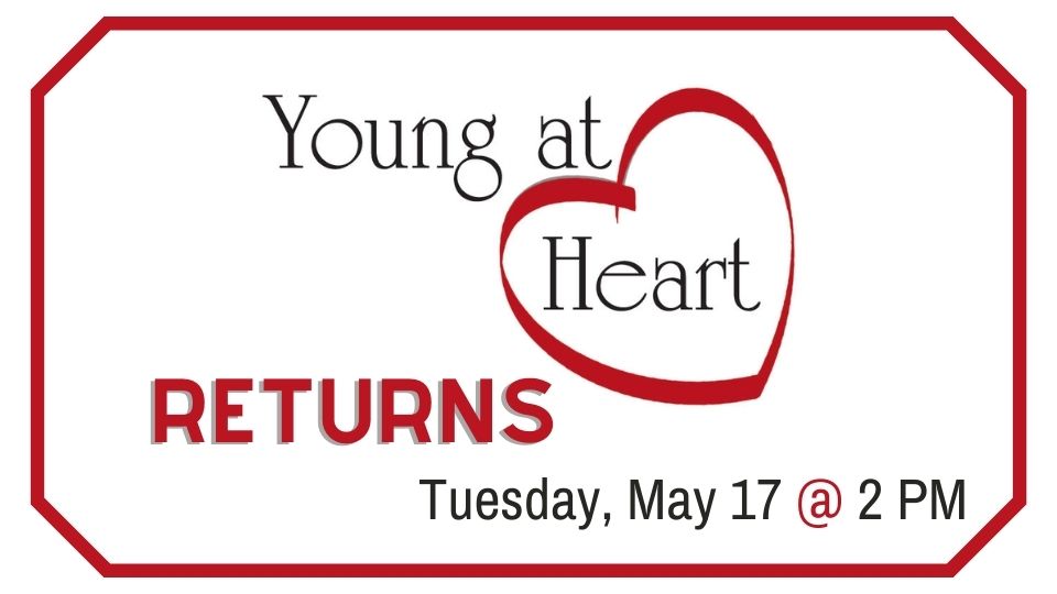 young at heart logo--a heart, and may 17 details