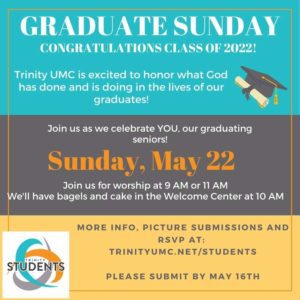Information about graduate sunday including grad hat and students logo